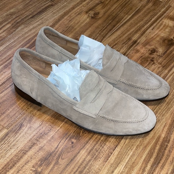 Ralph Lauren men’s 9 D Loafers tan taupe Suede calf leather Bolden round toe - Picture 1 of 11